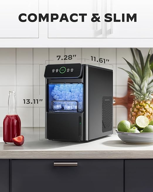 Silonn Ice Maker Coutertop Machine - Portable Ice Cube Maker, 20lbs of Bullet Ice per Day, 6 ice Cubes in 6 Mins, Visible Water Level Window, Stainless Steel, Ideal for Kitchen, Office, Camping