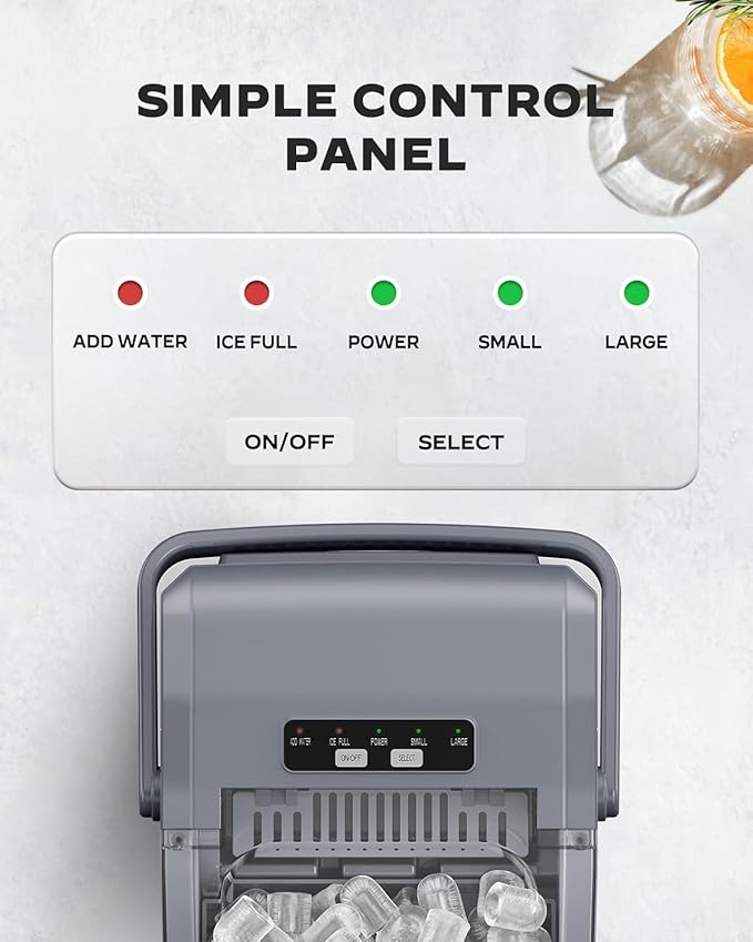 Silonn Stainless Steel Countertop Ice Maker, 26 lbs/Day Fast Ice Production in 6 Mins, Self-Cleaning Compact Ice Machine for Home, Kitchen, Office & Parties