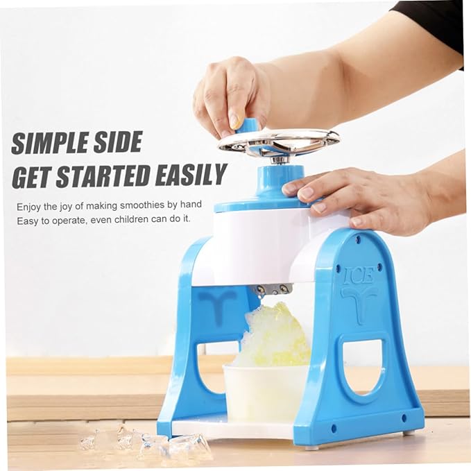 Tofficu Manual Ice Shaver Crusher for Home Use Portable Mini Ice Crushing Machine Easy Operation with Detachable Design for Summer Treats Blue