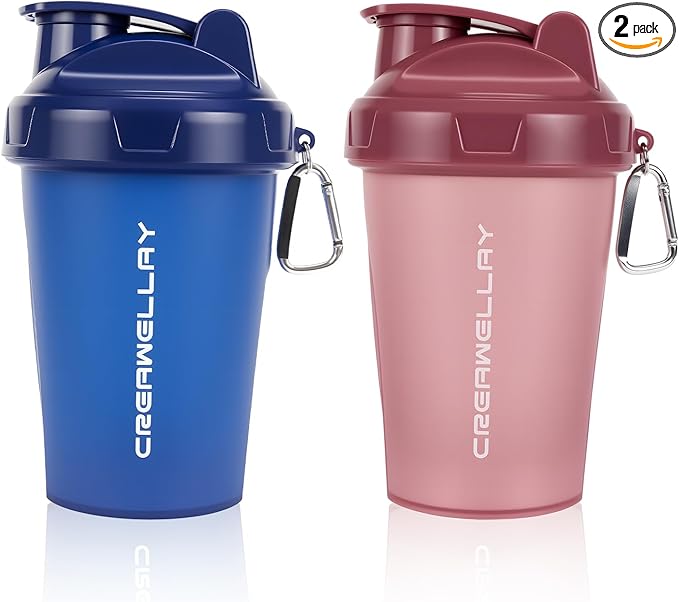 2 Pack Shaker Bottles for Protein Mixes, 17 oz Small Protein Shaker Bottle with Handle, Gym Shaker Cups with Blending Ball for Pre Workout, BPA-Free & Dishwasher Safe (Blue, Pink)