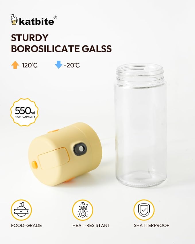 katbite 18.6 oz/550ml olive oil dispenser bottle for Cooking, 2 in 1 glass oil bottle and oil sprayer Non-Drip Leak-Proof Design, Fine Mist(0.5g/Spray) for Air Fryer, Salad, Yellow
