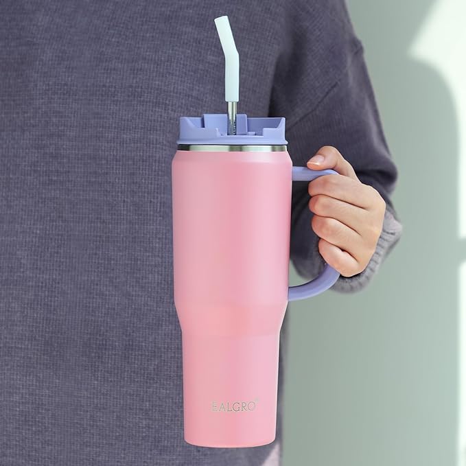 EALGRO 40 oz Tumbler with Handle, Insulated Tumblers with Lid and Straw, Large Metal Sports Water Bottle Jug, Thermal Stainless Steel Travel Coffee Mug Cup, Blue
