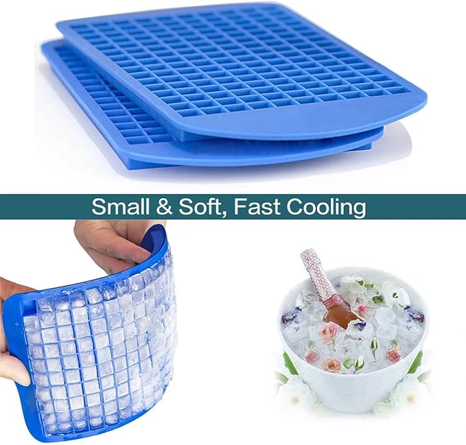 Silicone Mini Ice Cube Tray, 160 Crushed Ice Cube Molds Easy Release Small Ice Cube for Chilling Whiskey Cocktail, Kitchen Gadgets Stackable Ice Trays (Blue)