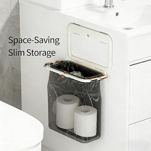 Foldable Trash Bag Holder, No-Drill Adhesive Mount for 0.8" Thin Cabinet & Smooth Surfaces, Under Sink & Wall Mount Organizer for Kitchen, Bathroom, RV, Camper