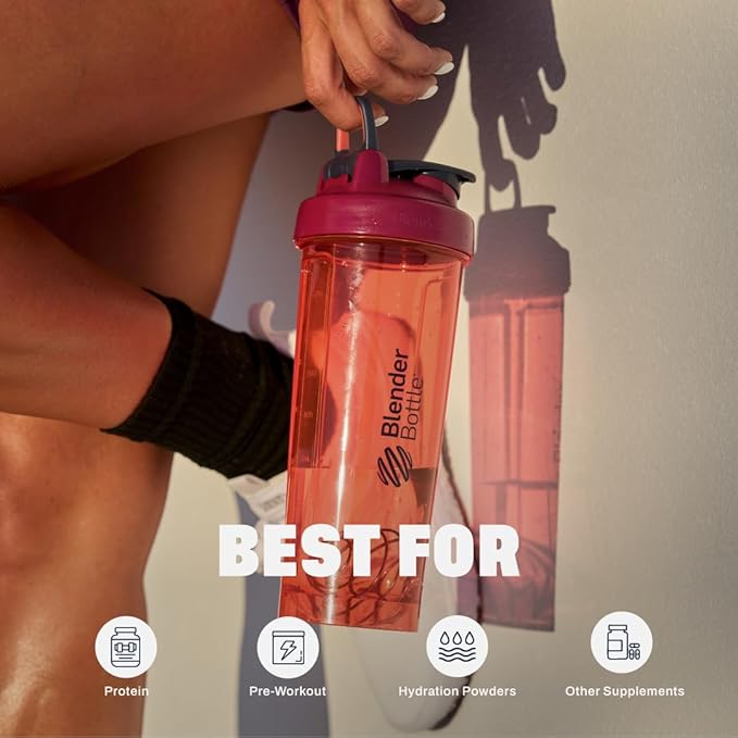 BlenderBottle Shaker Bottle Pro Series Perfect for Protein Shakes and Pre Workout, 28-Ounce, Full-Color Coral