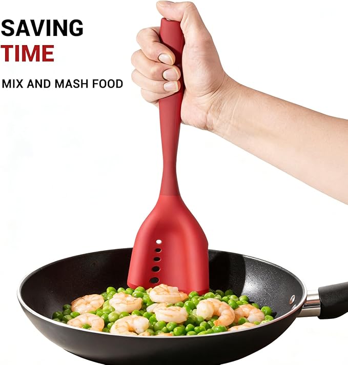 Mincing Spatula Meat Chopper, Hamburger Grinder, Premium Heat Resistant Smasher for Ground Beef, Potato Mix Tool, Meat & Poultry Tenderizers-Red