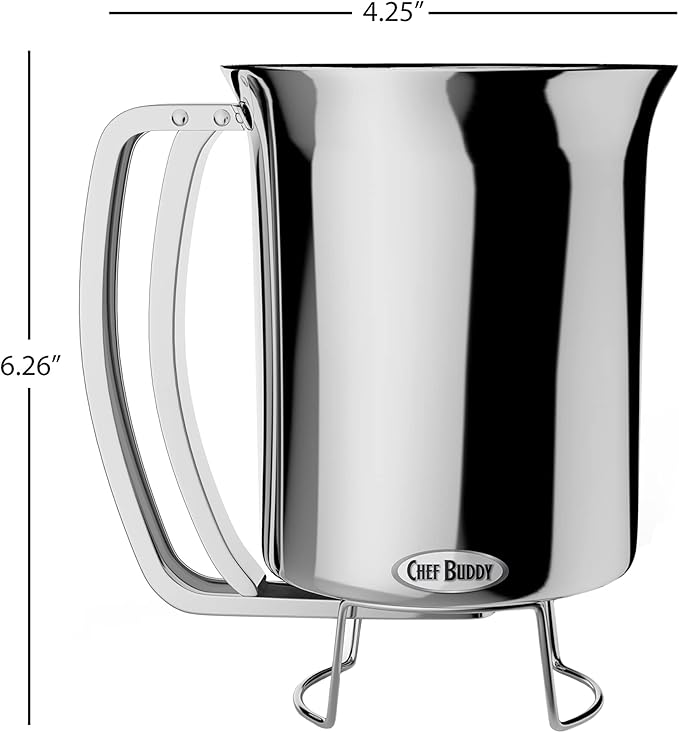 Classic Cuisine Pancake Batter Gourmet Stainless-Steel Pourer-Perfect for Baking Cupcakes, Waffles, Cakes, and Muffins-No Drip Dispenser, 4.25" x 6.25" x 5", Silver,265349MKK