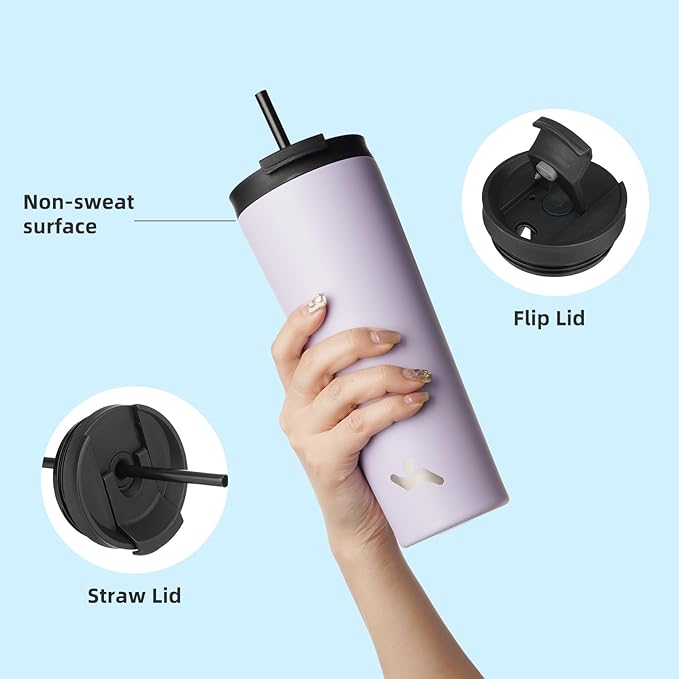 Konokyo 34 OZ Insulated Tumbler with Lid and 2 Straws Stainless Steel Water Bottle Vacuum Travel Mug Coffee Cup,Taro