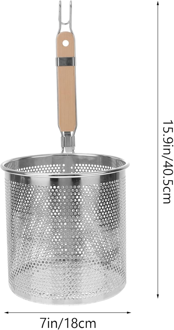 STOBAZA Wooden Handle Pasta Strainer Scoop 15.94 Inch Colander for Hot Pot Noodles Vegetables Kitchen Gadget