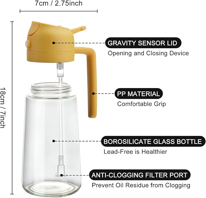 2 In 1 Oil Dispenser And Oil Sprayer, 16 Oz/470 Ml Oil Dispenser For Kitchen Spray, With Fine Mist Nozzle, Suitable For Cooking, Air Fryer, Salad, Grilling (yellow)