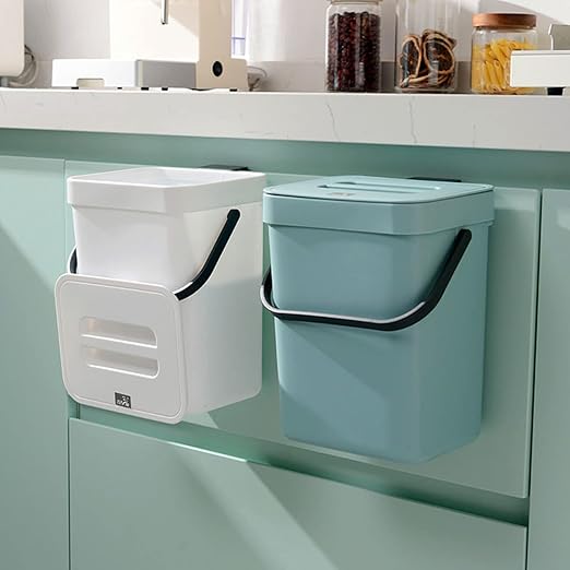 Small Trash Can with Lid Mini Kitchen Hanging Trash Can Tightly Sealed Odor Free, Small Countertop Compost Bin for Scraps from Daily Cooking, Mountable Trash Bin for Kitchen Counter, 5L/1.3 White