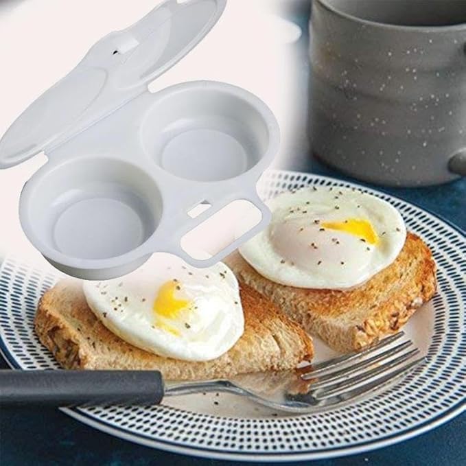 1Pc White Egg Poacher, Microwave Egg Boiler Poacher, 2 Cavity Nonstick Poached Egg Maker With Lid, Egg Poacher Microwave Egg Cooker, Double Drain Poached Egg Cups Cookware（13 * 5cm）