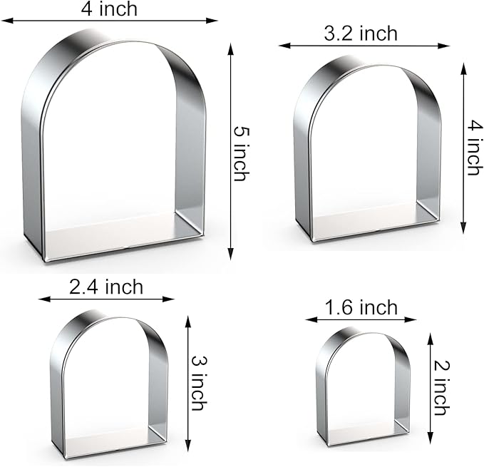 Arch Cookie Cutter Set Large - 5 Inch, 4 Inch, 3 Inch, 2 Inch - Arched Door Geometric Frame Plaque Cookie Cutters Shapes Molds - Stainless Steel