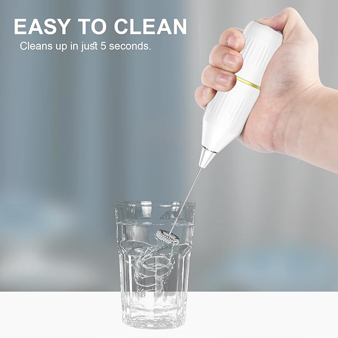 Milk Frother Handheld,Mini Drink Mixer and Coffee Blender Frother for Coffee Bar Accessories, Matcha Whisk,Latte, Cappuccino, Frappe, Hot Chocolate, Egg,Kitchen Essentials Gift (White)