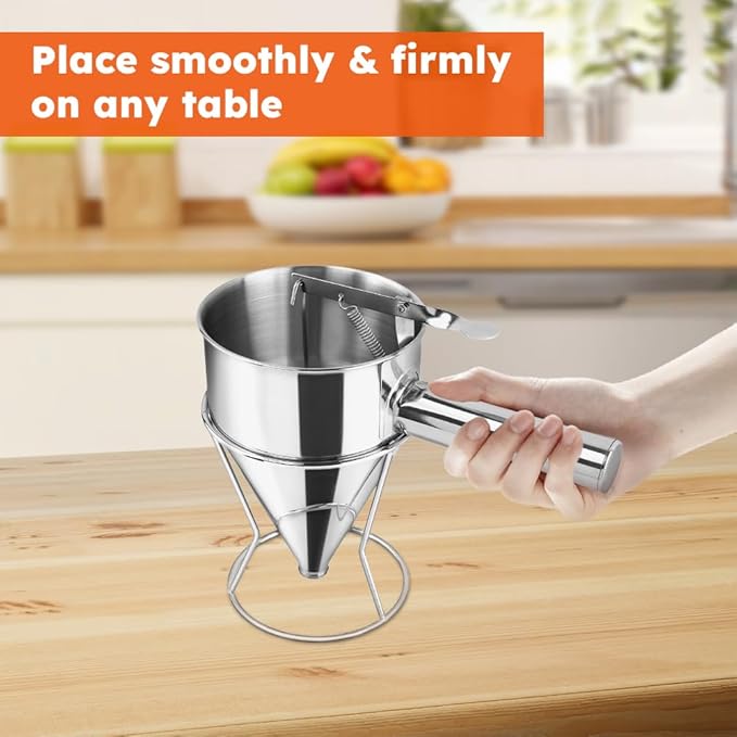 Pancake Batter Dispenser, Stainless Steel Funnel Cake Dispenser with Stand, Heavy Duty Baking Tool for Cake Pancakes Cupcakes Muffins Crepes WafflesTakoyaki Baking (Size:S,600ml / 20 oz)