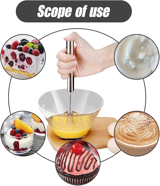 2026 Upgraded Stainless Steel Semi-Automatic Whisk, Stainless Steel Hand Push Rotary Whisk Egg Mixer, Hand Push Mixer Stirrer Tool Easy Whisk Egg Beater for Cooking (12 In)