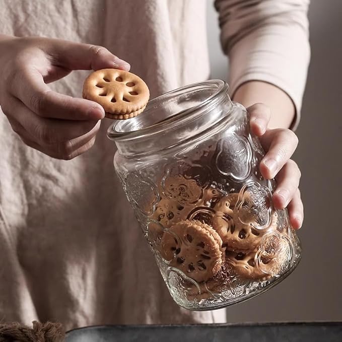 Custde Glass Storage Jars With Airtight Lid, 23.7oz Container For Kitchen Counter with Wooden Lid, brown sugar, candy, coffee, cookie, salt, tea, cute Jar (Sunflower*2)