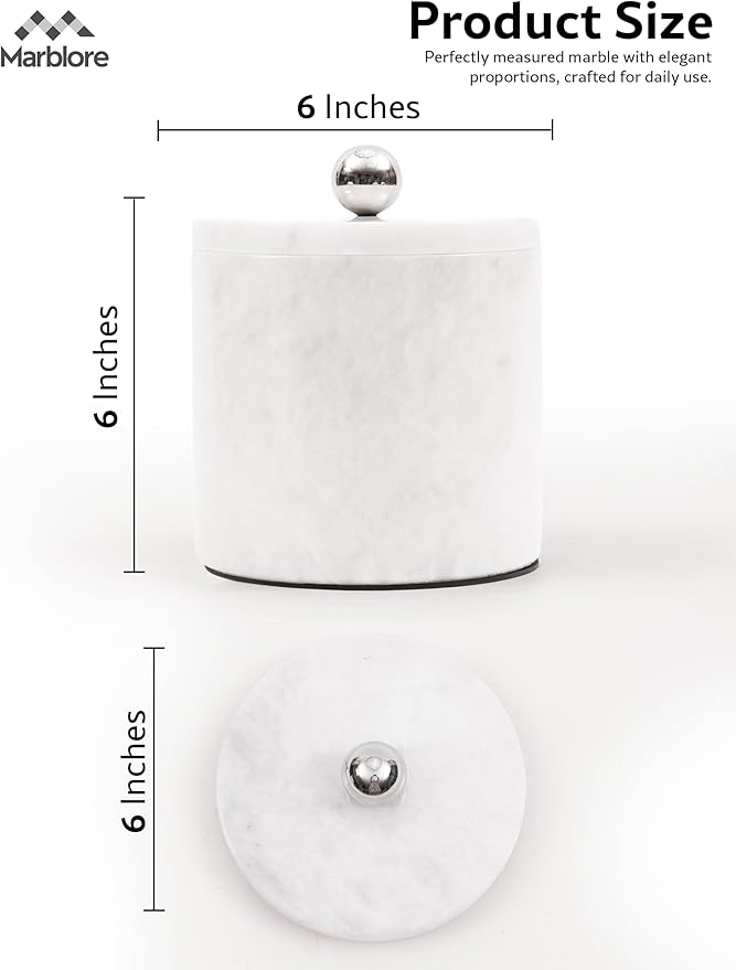 Ice Bucket Marble with Lid 6 Inch White Stone Ice Bucket for Parties, Wine & Champagne Chiller, Small Ice Bucket for Home Bar, Drink Cooler, Freezer Ice Bin & Hosting Party Essentials