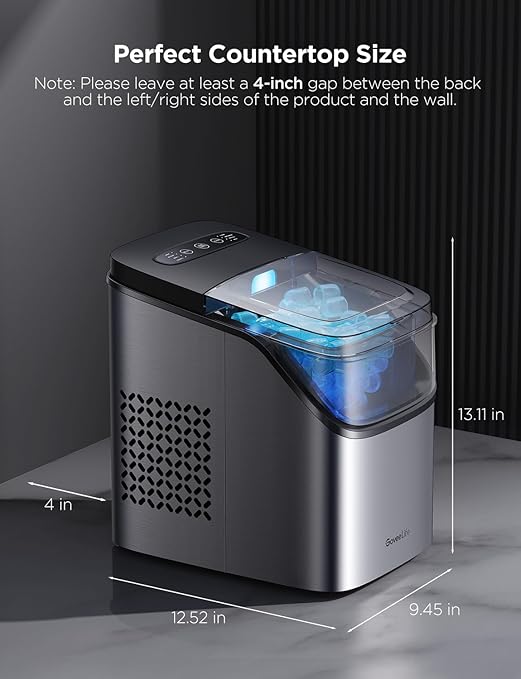 GoveeLife Smart Ice Maker Countertop, Portable Ice Machine with Voice Control, 9 Ice Cubes in 6 Minutes 3 Sizes, 26lbs/24Hrs, Self Cleaning RGB Lights, Quiet Ice Maker with Scoop for Kitchen Silver