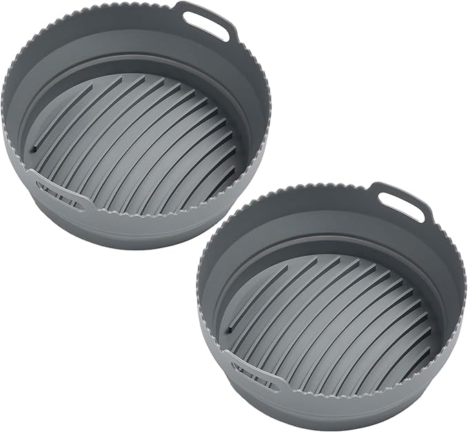 HIC Kitchen Collapsible Round Air Fryer Liners, European-Grade Silicone, Set of 2, Fits 5 to 7-Quart Air Fryer Baskets
