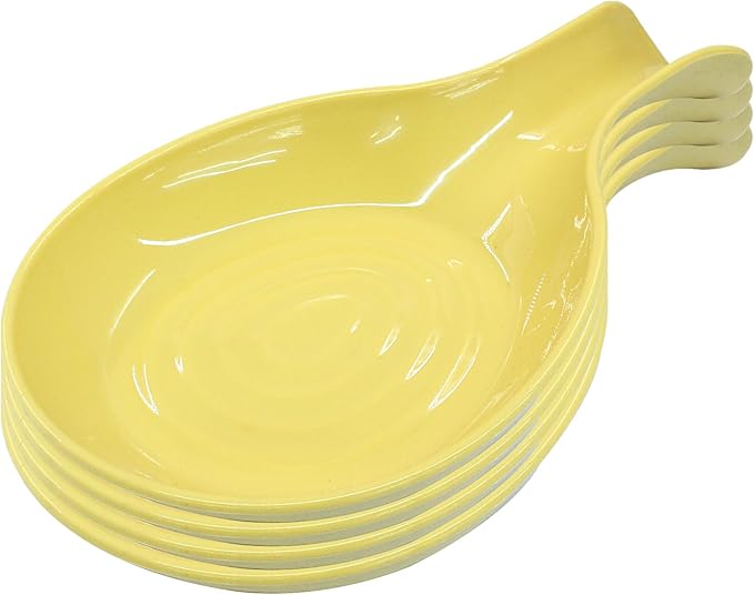 Yellow Plastic Spoon Rest Set, Serving Spoon holder for Stove Top, Kitchen Utensil Rack for Tongs, Spatulas(4Pcs)