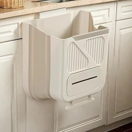 Foldable Hanging Trash Can for Kitchen Cabinet Door, Collapsible Trash Bin with Hook, Small Space Saving Kitchen Trash Can for Rv Bathroom Bedroom (A, 10L)