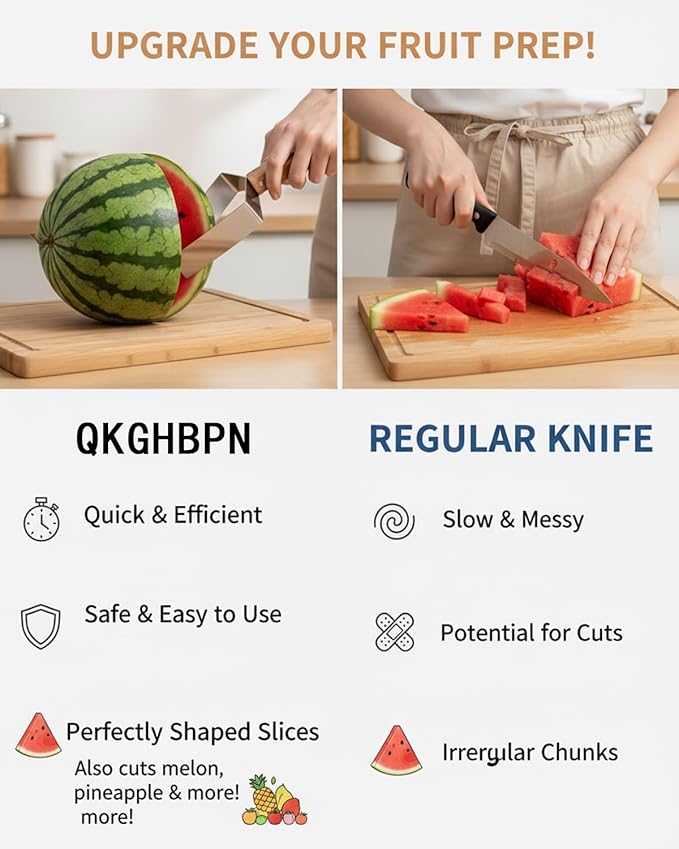 2026 Stainless Steel Watermelon Slicer, Watermelon Cutter Slicer Tool with Wooden Handle, Triangle Fruit Melon Knife Kitchen Gadgets for for A Wide Variety, Cantaloupe, Honeydew, Apples(1pc#)