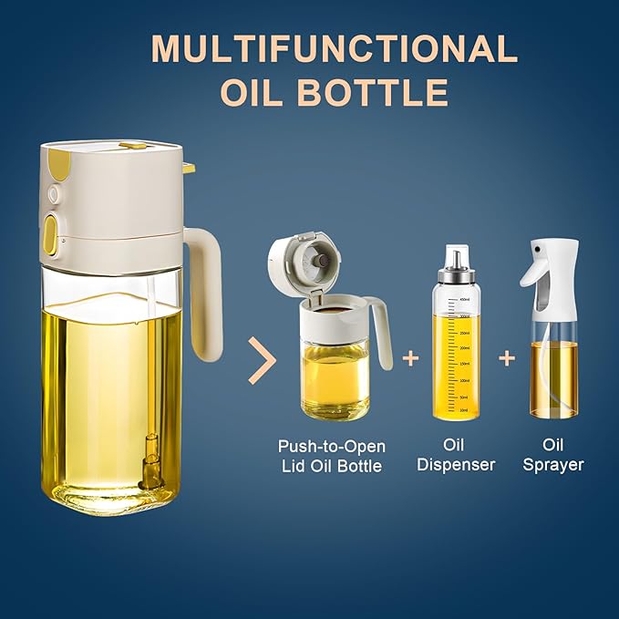 MUOOMU Oil Sprayer for Cooking, Upgraded Olive Sprayer Bottle, Air Fryer Accessories, Mister 7oz/200ml Vinegar Spritzer, Kitchen Gadgets for Salad, BBQ, Roasting (Glass-C (Upgraded))