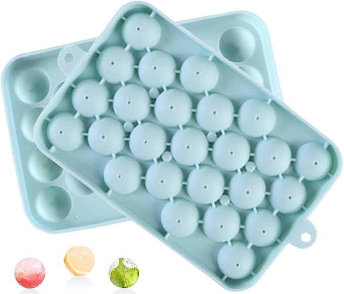 Round Ice Cube Tray, Easy Release Flexible Ice Mold Silicone Ice Sphere Tray with Removable Lids Reusable 25 Stackable Ice Ball Maker Mold for Chilling Whiskey Cocktail Coffee, BPA Free