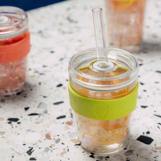 KeepCup Cold Cup - Longplay Double wall Glass Ice Coffee Tumbler with Lid and Straw - 12oz (340ml) - Chartreuse Green