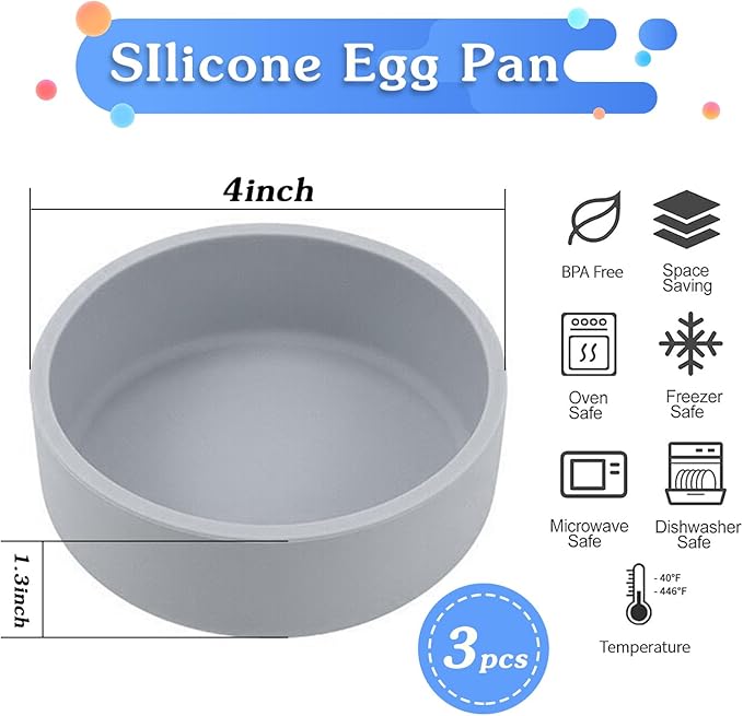3Pcs ZHYEEDAA Air Fryer Egg Mold,Silicone Egg Molds, Individual Egg Bite Maker Reusable Egg Molds, Microwave Egg Cooker, BPA Free, Dishwasher Safe (Gray)