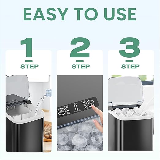 Ice Makers Countertop, Portable Ice Machine with Handle, 6 Mins 9 Bullet Ice Cubes with Basket and Scoop, 26lbs in 24Hrs, Auto-Cleaning, for Home, Kitchen, RV, Camping, Black