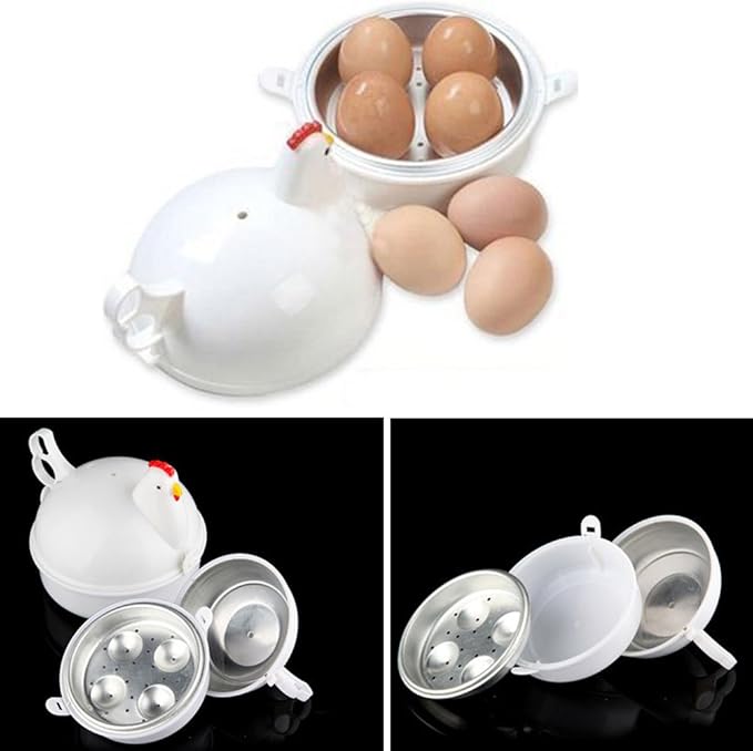 Microwave Egg Boiler, 4 Eggs Boiler Cooker Microwave Egg Steamer, Microwave' Eggs Boiler with Lid for Soft/Hard Boiled Eggs' Microwavable Egg' Poacher Cooking Kitchen Tools (COLOR:White)