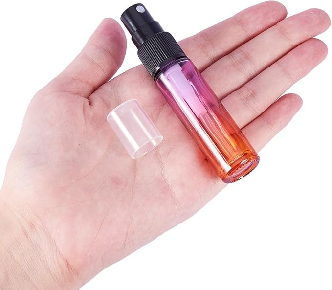 BENECREAT 9 Packs 10ml Rainbow Color Glass Spray Bottle, Refillable Fine Mist Spray Bottle for Perfume, Essential Oil, Travel Size Mini Spray Bottles