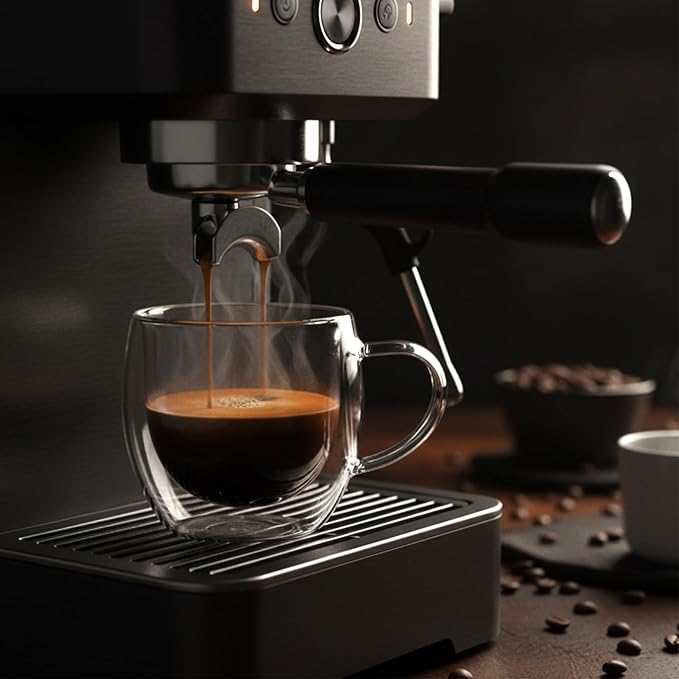 Gerrii Espresso Cups Double Walled Espresso Shot Glass with Handle Cups Insulated Clear Small Shot Glasses for Cappuccino Latte Hot Beverage (2.5 oz,Round Bottom,25 Pcs)