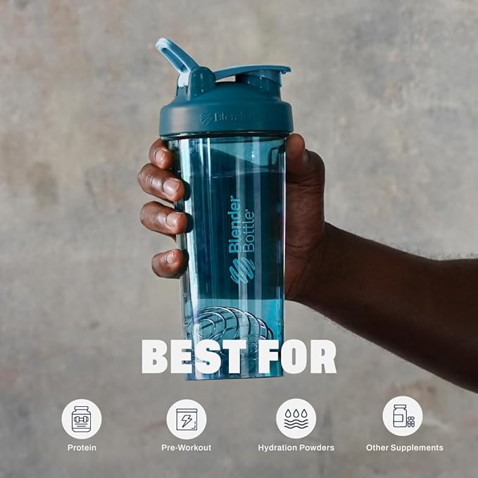 BlenderBottle Shaker Bottle Pro Series Perfect for Protein Shakes and Pre Workout, 24-Ounce, Ocean Blue