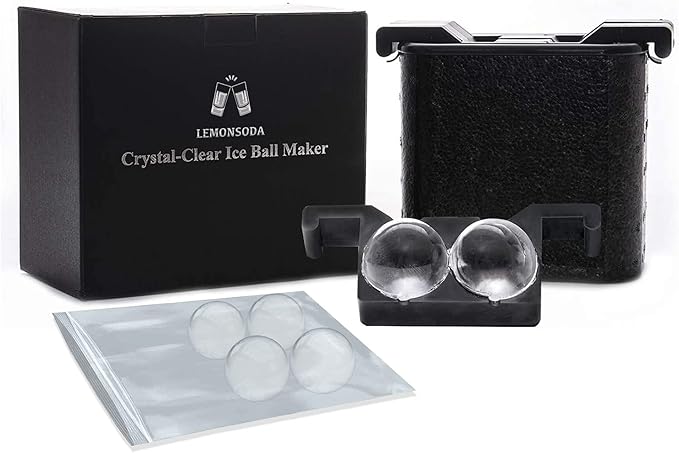 Lemonsoda Premium Clear Ice Ball Maker - 2 Large Round Ice Mold - 2.4" Ice - Round Ice Tray for Bourbon and Whiskey - Large Sphere Ice Cube Molds for Drinks