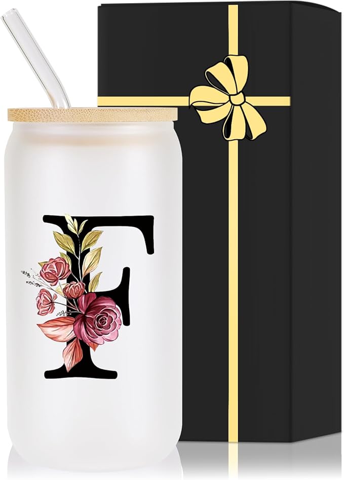 Monogrammed Glass Drinking Cup With Lid Straw Women Flight Attendant Pet Sitter Secretary Hairdress Caregiver Musicians Dancer Cheerleaders Hairstylist Nanny Hair Stylist Nail Technician Gift,F