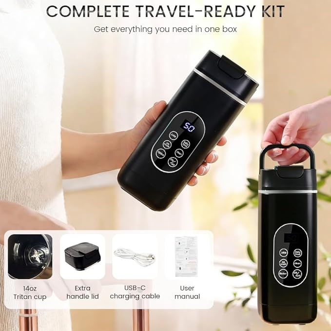 Portable Personal Blender, USB Rechargeable with 12 Stainless Steel Blades, Mini Blender for Smoothies, Travel, Gym, and Outdoor Adventures