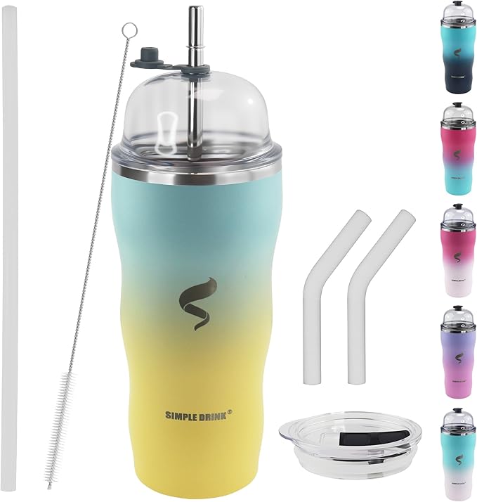 20Oz Insulated Tumbler With Straw And Lid,Spill Proof Tumbler for Iced Coffee And Hot Beverage, Double Wall Vacuum Travel Mug,Stainless Steel Straws for Tumbler,Yellow