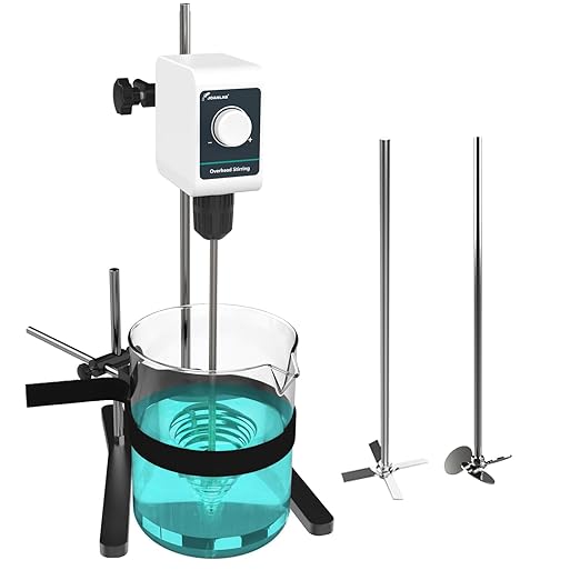 JOANLAB Overhead Stirrer Mixer Set 10L Capacity, Lab Mixer Stirrer 200-1200rpm Lab Overhead Mixer with Support Stand&Two Stirring Rods