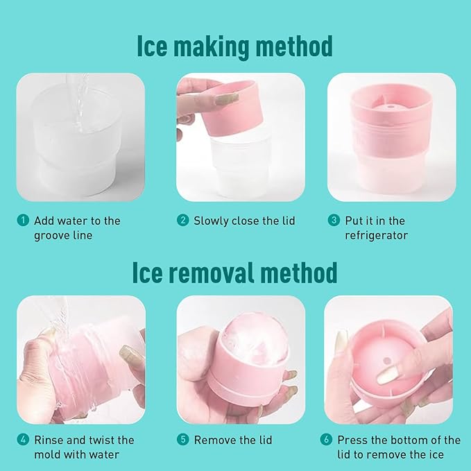 6-Pack Ice Ball Molds - 2.4" Large Spherical Ice Cube Trays for Whiskey & Cocktails, Reusable Silicone Freezer Mold for Cold Drinks, Baby Food, Hockey Puck Ice