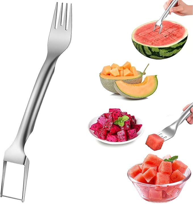 Watermelon Cutter Slicer Fruit Tool - 2-in-1 Stainless Steel Watermelon Cube Cutter, 2026 New Upgrade Dual Head Watermelon Fork Slicer Tool, Summer Fruit Cutting Kitchen Gadget for Home (1PCS)