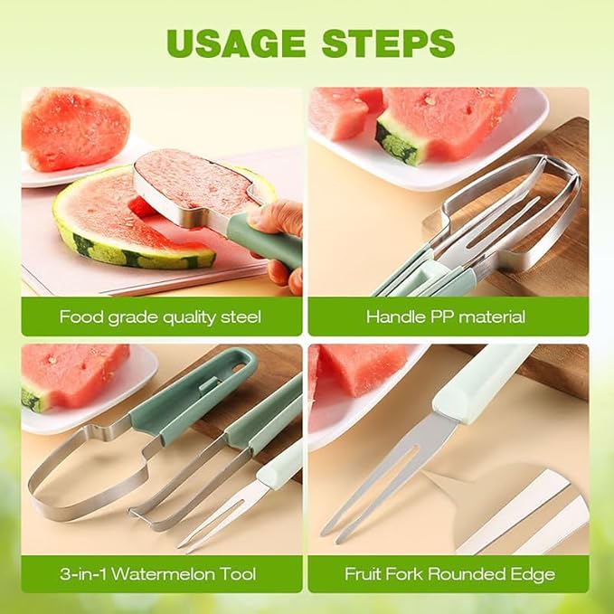 2025 Watermelon Cutter, 3-in-1 Watermelon Fork Slicer Cutter Stainless Steel Watermelons Cutters, 3 In 1 Summer Watermelons Cutting Tool Fork Slicer Knife Set for Home