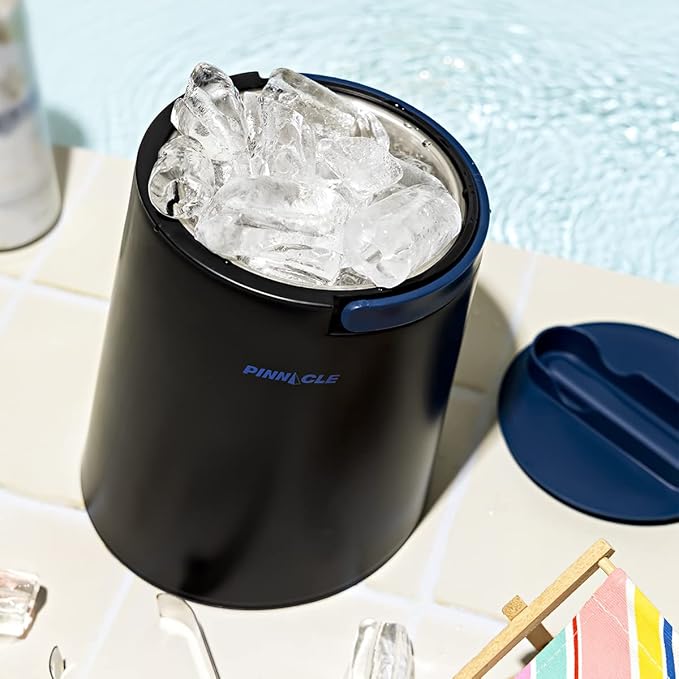 PINNACLE Insulated ice bucket for parties with Tong that fit into Lid - Stainless Steel ice bucket for cocktail bar with Collapsible Handles for indoor/outdoor bar, BPA Free (blue)