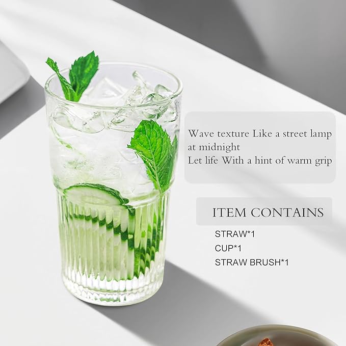 Luiaiog 18.5oz Glass Cups with Lids and Straws – Single Reusable Tumbler, Thickened Shatter-Resistant Glass, Ideal for Iced Coffee, Smoothies, Cocktails, Juices – Elegant & Durable Drinkware