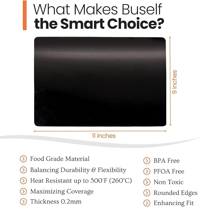 Buself Toaster Oven Liner – Compatible with Breville, Cuisinart, Black & Decker, Dash, and More – Nonstick Heat Resistant Reusable Air Fryer Liners, PFOA & BPA Free, 9x11", 2 Pack, Black