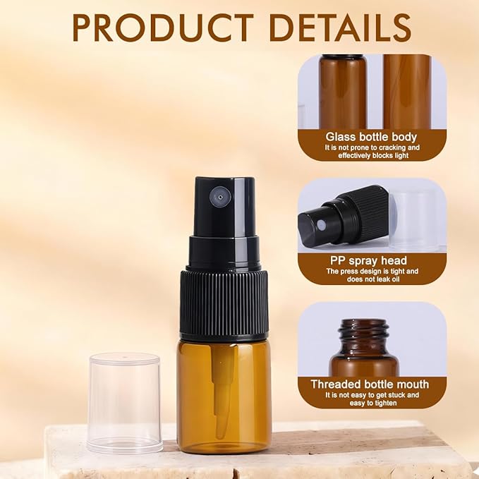 UPSTORE 12Pcs 5ml/0.17oz Glass Spray Bottles Empty Refillable Fine Mist Spray Bottle Dispenser with Cap Essential Oil Liquid Containers Jar for Perfume
