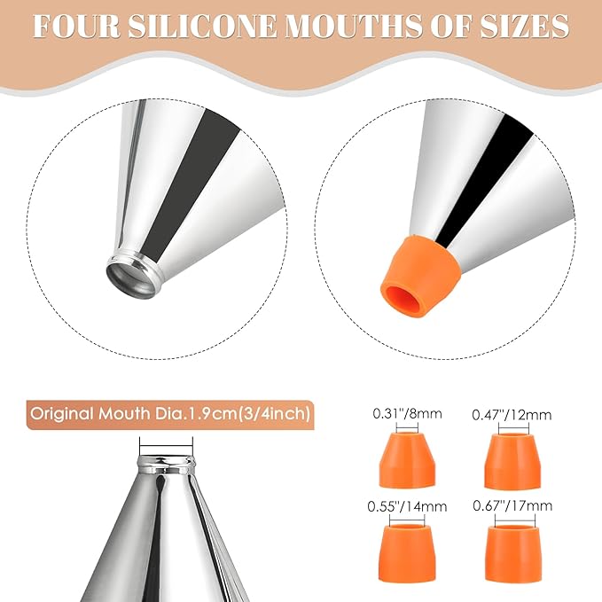 MAOPINER 40.5OZ Stainless Steel Pancake Batter Dispenser, Piston Funnel Cake Dispenser with Stand, Commercial Chocolate Funnel for Baking & Takoyaki (1200ML/40.5OZ with 4PCS Nozzles)
