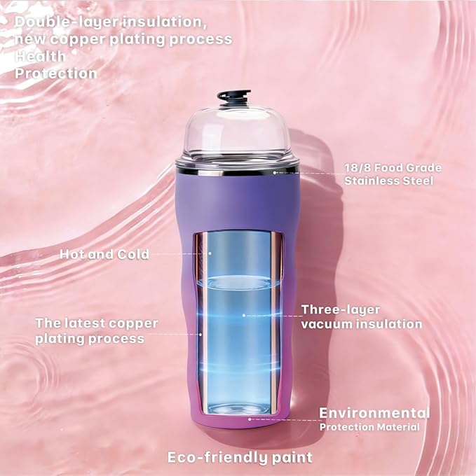 20oz Insulated Tumbler with Straw & Lid, Stainless Steel Vacuum Travel Mug, Handwoven Strap, Non-Slip Boot, Spill Proof, Pink Blue Purple Gradient